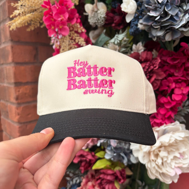 Hey Batter Swing Baseball Vintage Embroidered Hat