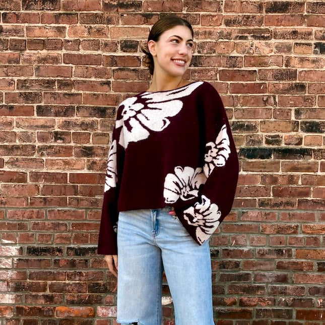 Maroon Floral Sweater