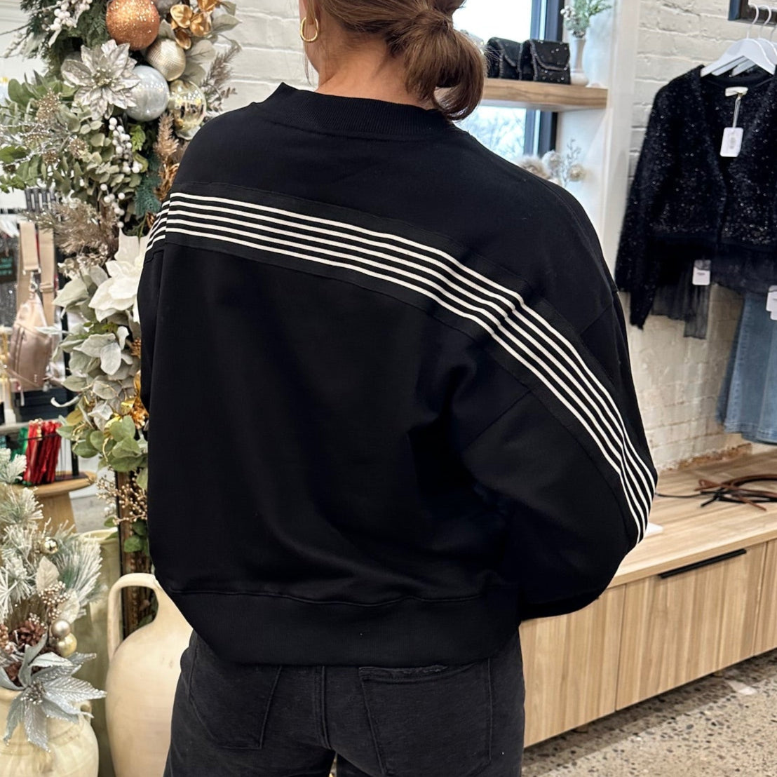 Black Crewneck Sweatshirts with Stripe