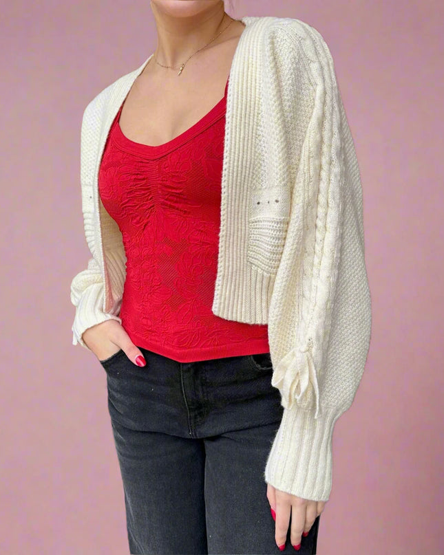 Beige Bow Sleeve Cardigan - Shop Simply Apparel