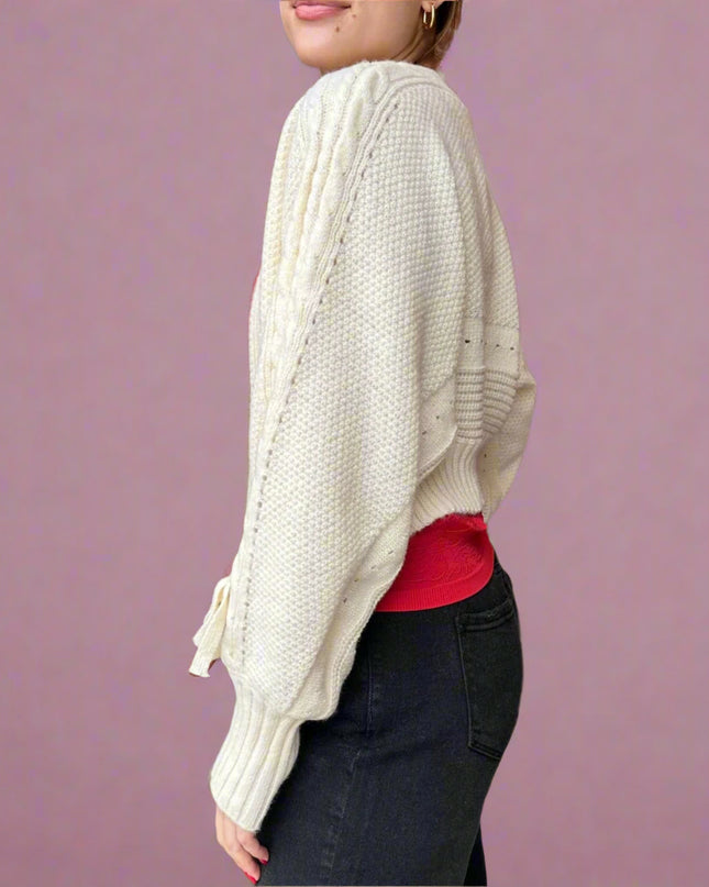 Beige Bow Sleeve Cardigan - Shop Simply Apparel