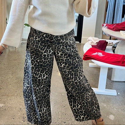 Mocha Leopard Printed Barrel Pants