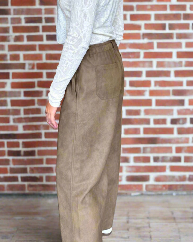 Brown Faux Leather Wide Leg Pant - Shop Simply Apparel