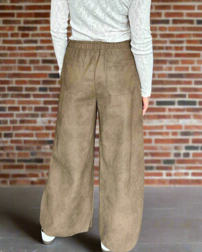Brown Faux Leather Wide Leg Pant - Shop Simply Apparel