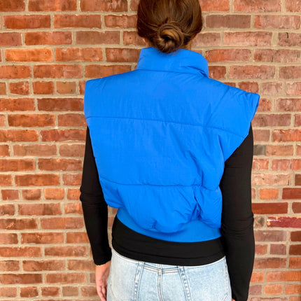 Royal Blue Zip-Up Crop Puffer Vest - Shop Simply Apparel