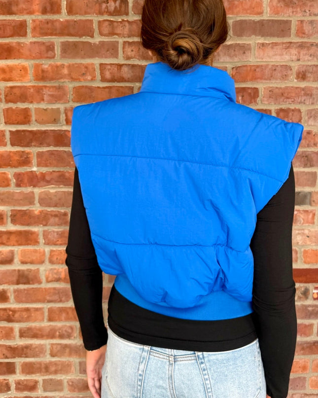 Royal Blue Zip-Up Crop Puffer Vest - Shop Simply Apparel