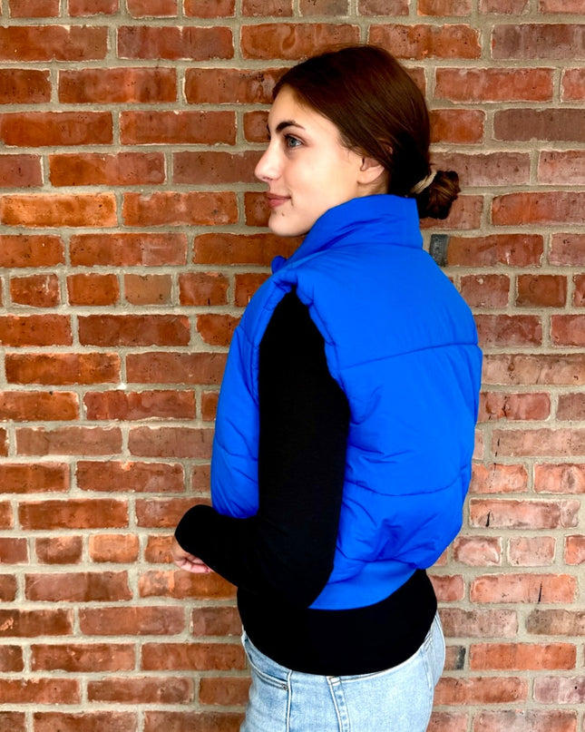 Royal Blue Zip-Up Crop Puffer Vest - Shop Simply Apparel
