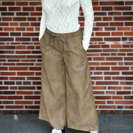 Brown Faux Leather Wide Leg Pants