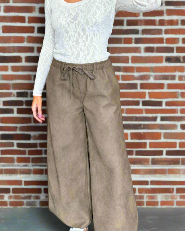 Brown Faux Leather Wide Leg Pant - Shop Simply Apparel