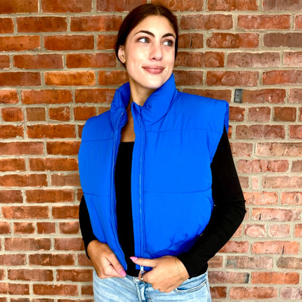 Royal Blue Zip-Up Crop Puffer Vest - Shop Simply Apparel
