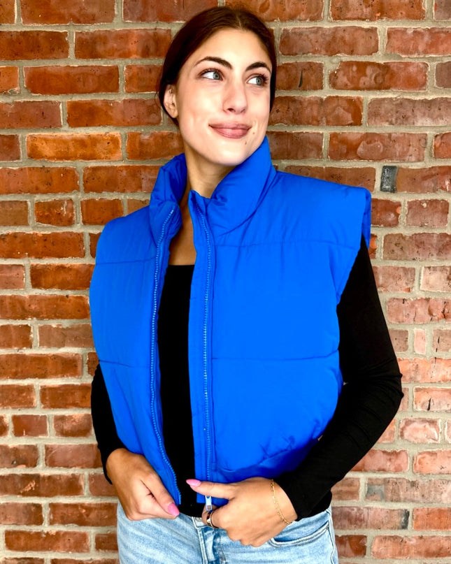 Royal Blue Zip-Up Crop Puffer Vest - Shop Simply Apparel