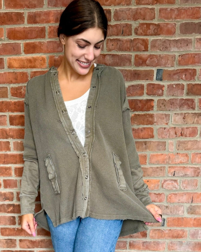Olive waffle thermal jacket