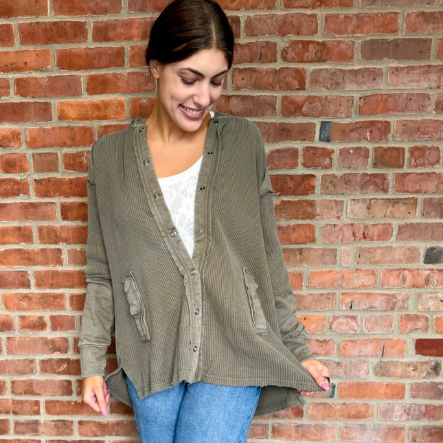 Olive waffle thermal jacket