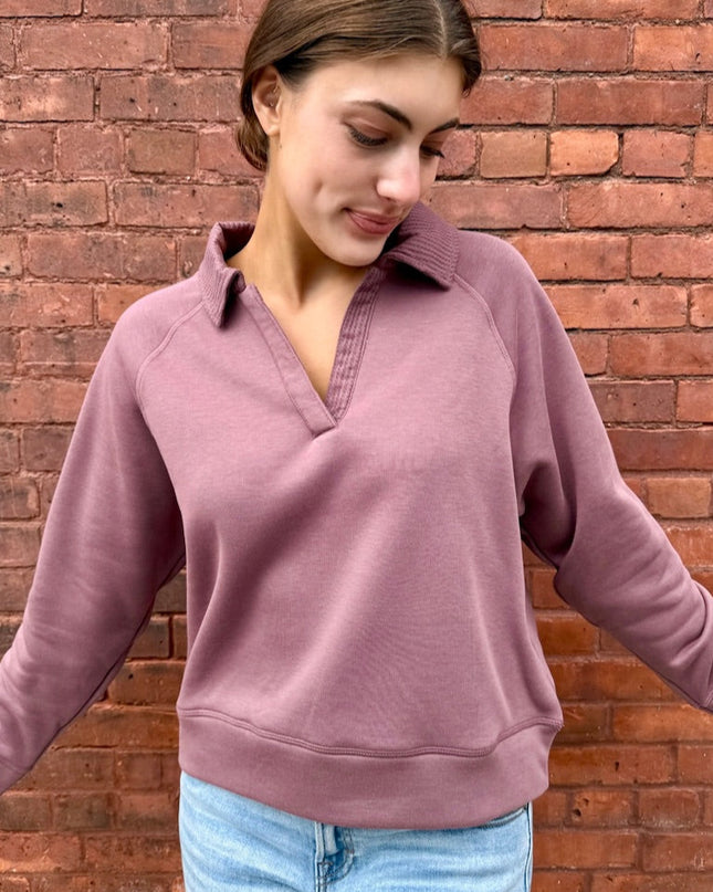 Rose Taupe Thermal Collared V-neck Sweater - Shop Simply Apparel