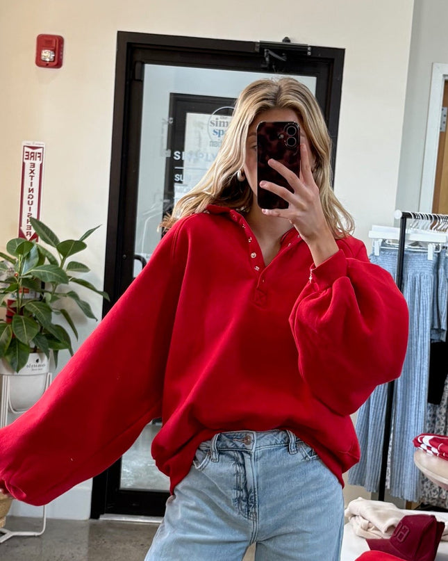 Red Piper Snap Button Collared Sweater