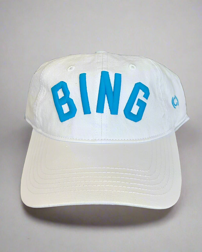 BING White Hat w/Neon Blue Curved Embroidery - Shop Simply Apparel