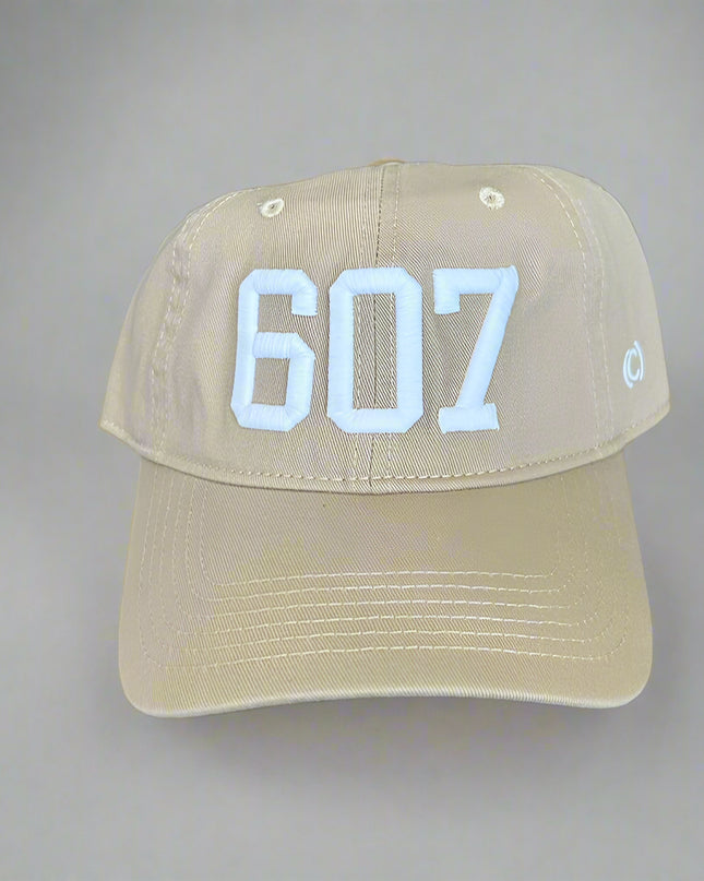 607 Tan Hat w/White Embroidery