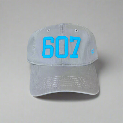 607 Light Grey Hat w/Neon Blue Embroidery