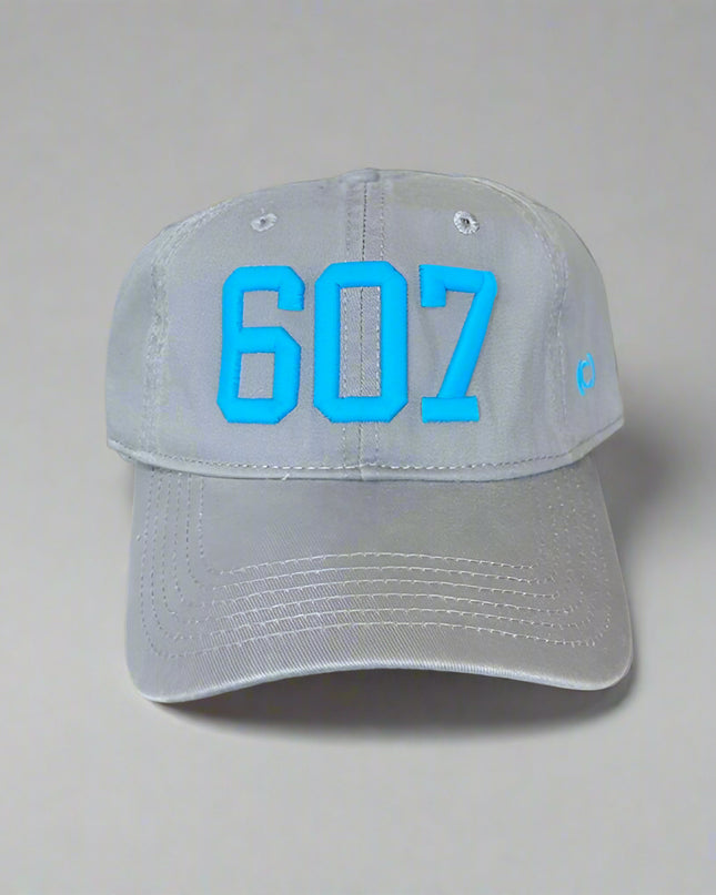 607 Light Grey Hat w/Neon Blue Embroidery
