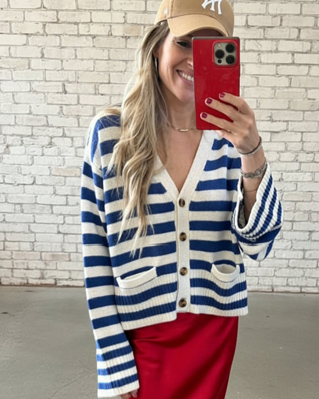Blue White Americana Cardigan
