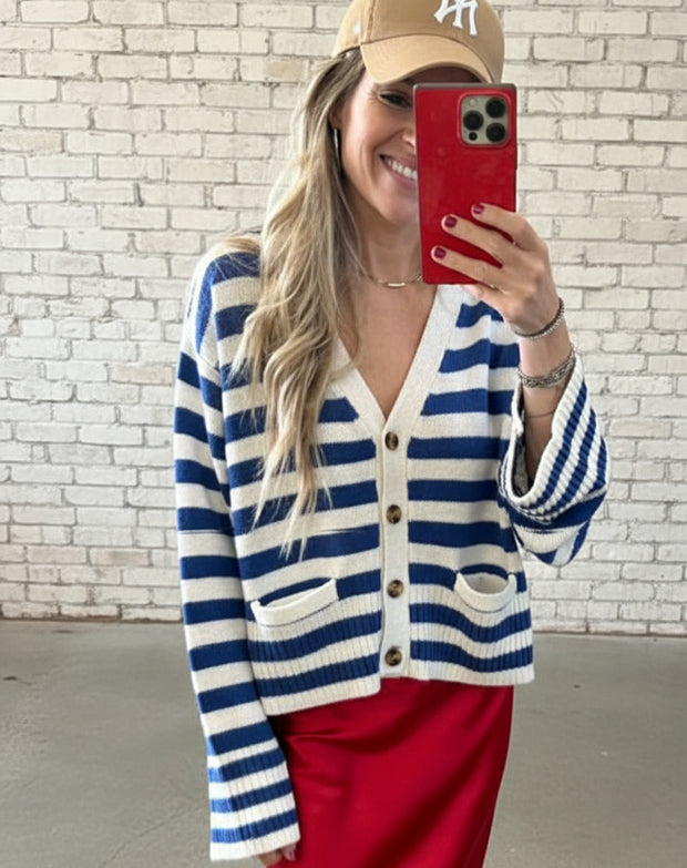 Blue White Americana Cardigan