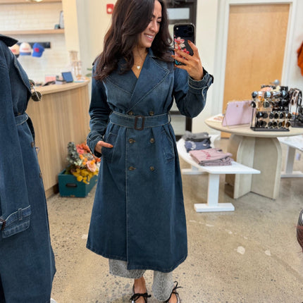 Denim Long Trench Coat