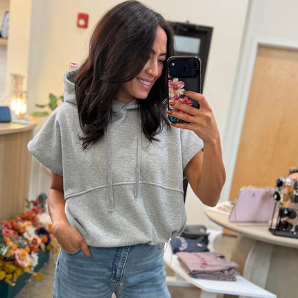 Heather Grey Drawstring Crop Hoodie
