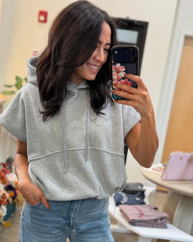Heather Grey Drawstring Crop Hoodie