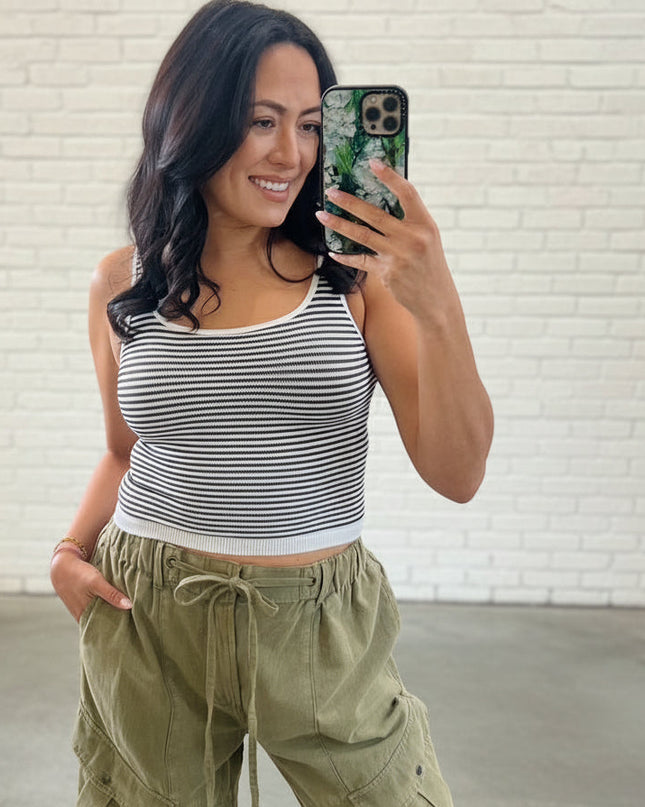 Black White Modal Striped Tank Top
