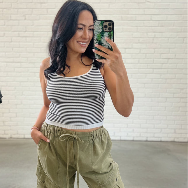 Black White Modal Striped Tank Top