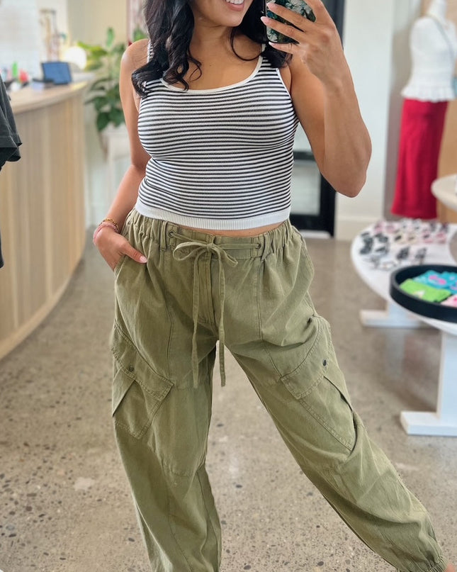 Ash Olive Relaxed Utility Cargo Joggers