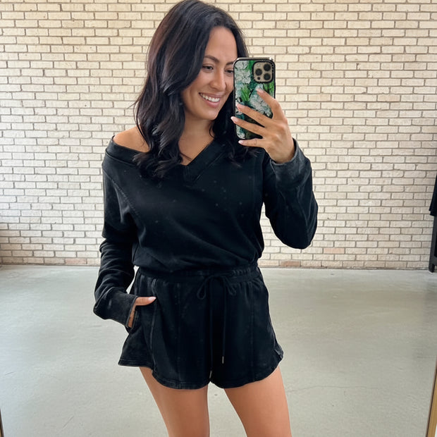 Black fleece romper
