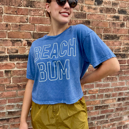 BEACH BUM Denim Blue Cropped Mineral Graphic Top - Shop Simply Apparel