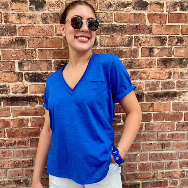 Cobalt Blue Zoie V-Neck Short Sleeve Tee