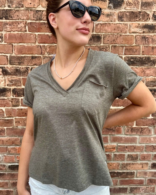Charcoal Heather Vneck Tshirt