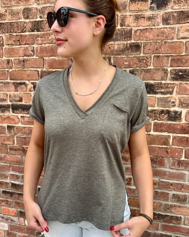 Heather Charcoal Zoie V-Neck Short Sleeve Tee