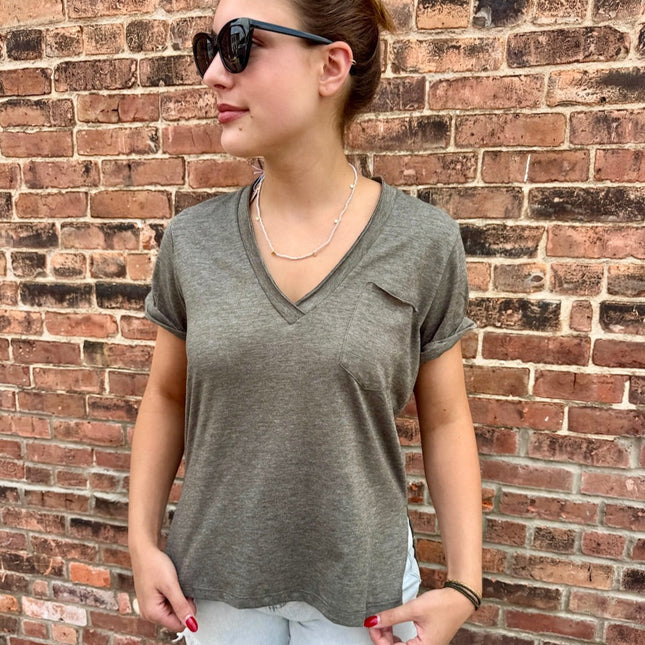 Heather Charcoal Zoie V-Neck Short Sleeve Tee
