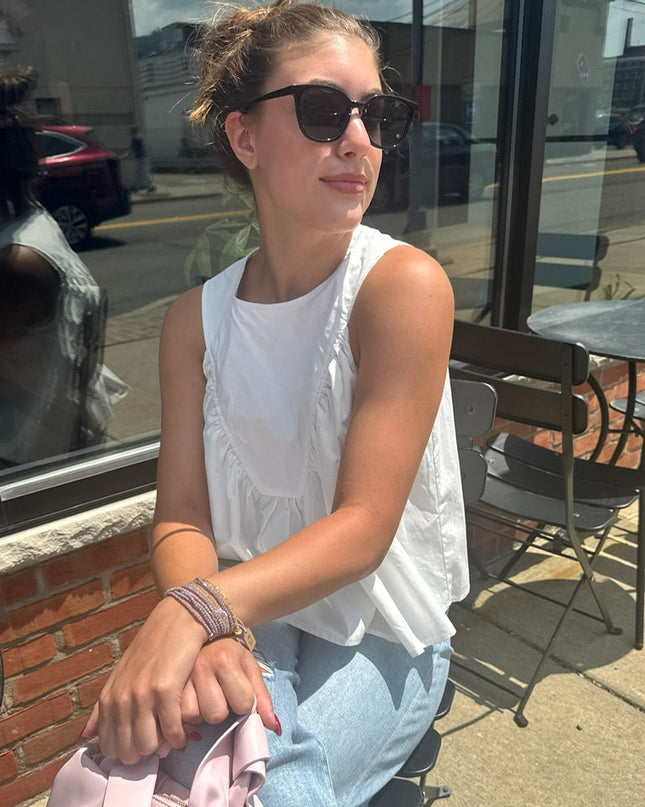 Off White Sleeveless Ruffle Detail Top - Shop Simply Apparel