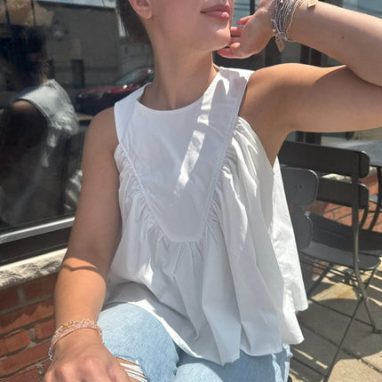 Off White Sleeveless Ruffle Detail Top - Shop Simply Apparel