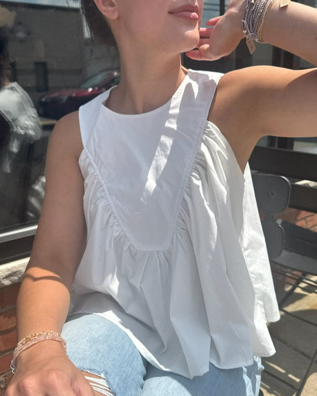 Off White Sleeveless Ruffle Detail Top - Shop Simply Apparel