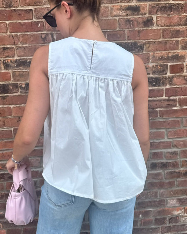 Off White Sleeveless Ruffle Detail Top