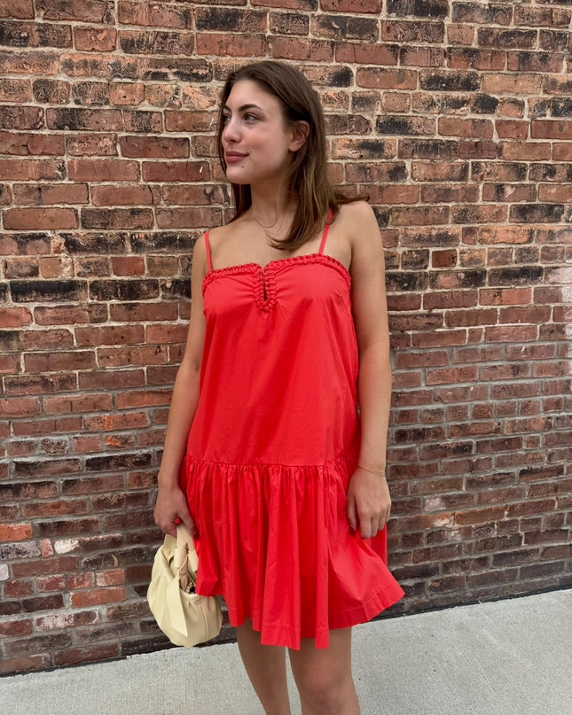 Coral Red A-line Dress With Ruffle Details - Shop Simply Apparel