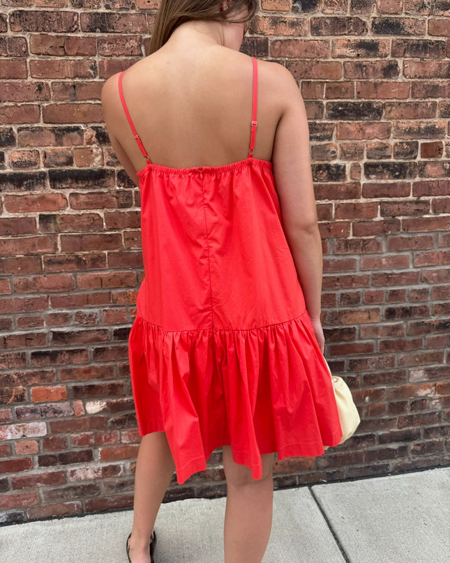 Coral Red A-line Dress With Ruffle Details - Shop Simply Apparel