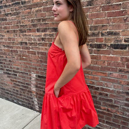 Coral Red A-line Dress With Ruffle Details