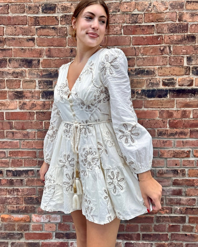 Cream Embroidered Floral Dress