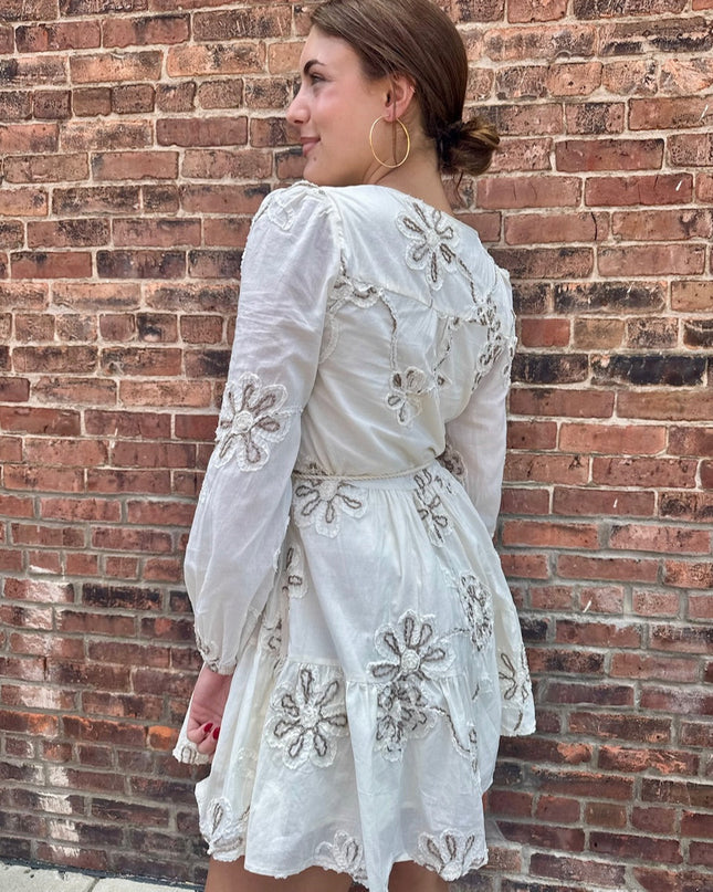 Cream Embroidered Floral Dress