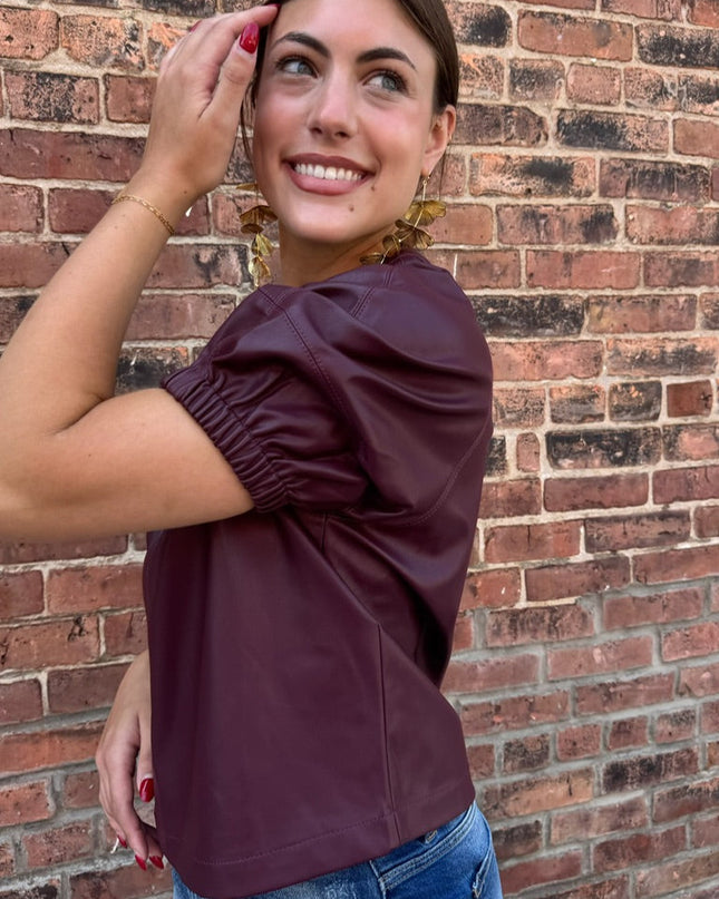 Wine Faux Leather Roxanne Top