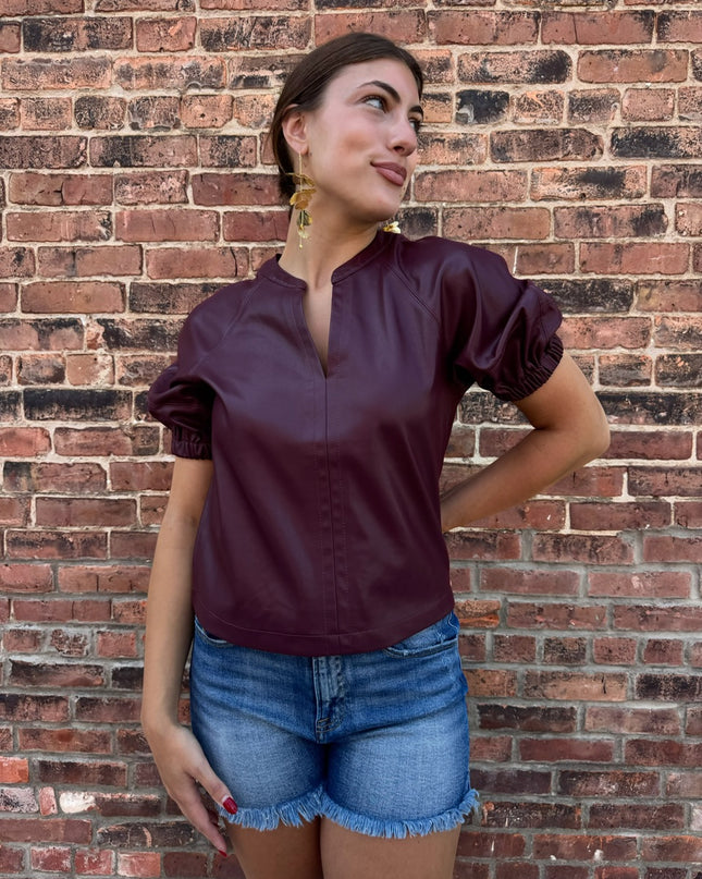 Wine Faux Leather Roxanne Top