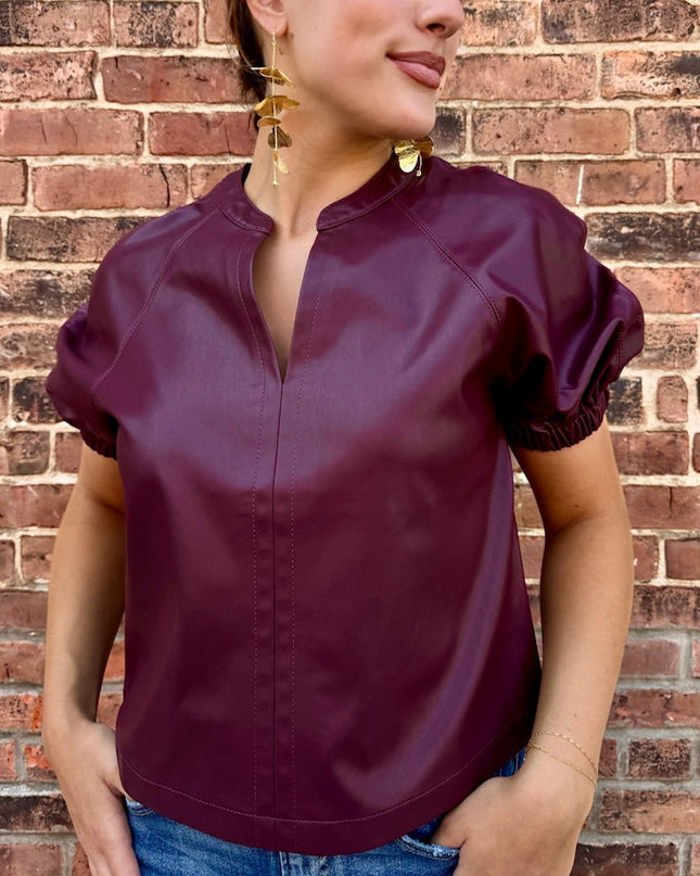 Wine Faux Leather Roxanne Top
