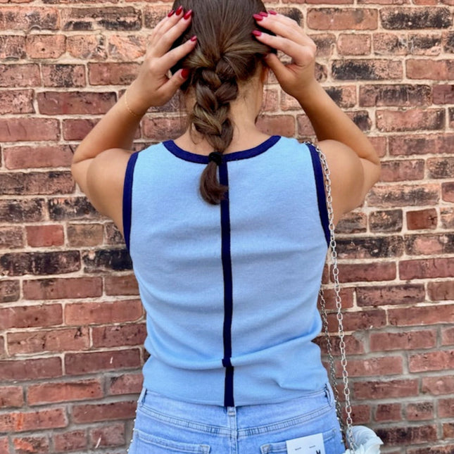 Light Blue Ella Contrast Knit Tank Top - Shop Simply Apparel